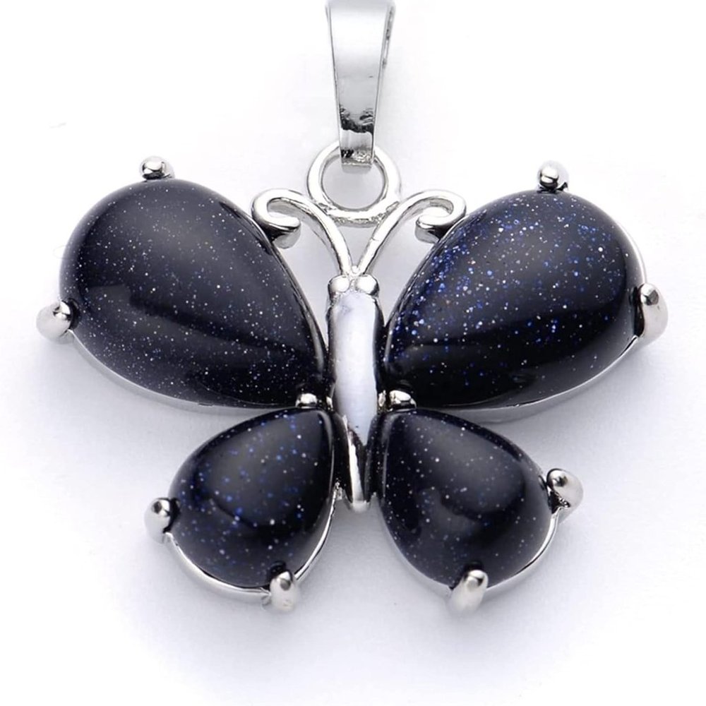 Blue Sandstone Natural Stone Cute Butterfly Pendant Necklace Gemstone Pendant - Picture 2 of 3